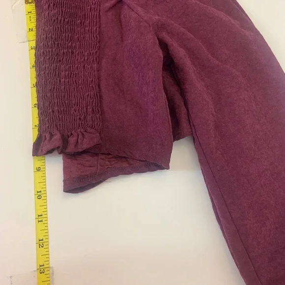 Kirious Los Angeles Women's S Burgundy Corset Crop Top Puff Sleeve Smocked Back - Picture 4 of 7
